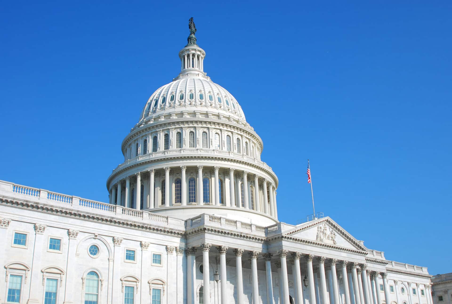 US Congress building in Washington DC and cloudless blue sky